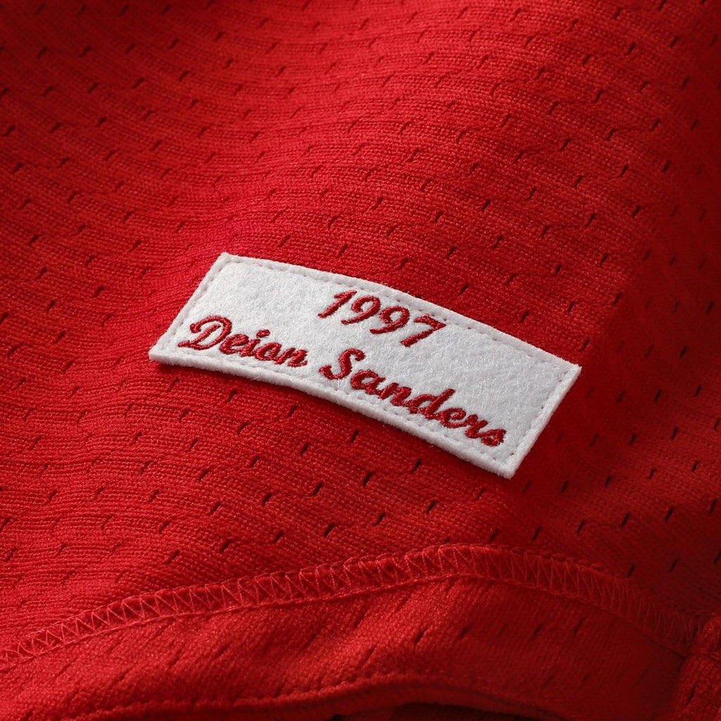 Cincinnati Reds Deion Sanders Mitchell & Ness Cooperstown Mesh Batting Practice Button - Up Jersey - Red
