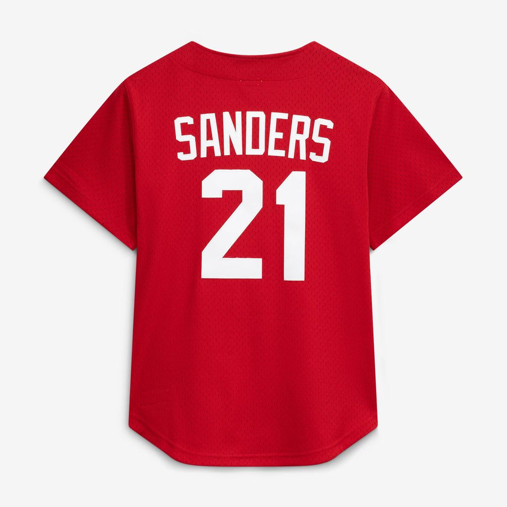 Cincinnati Reds Deion Sanders Mitchell & Ness Cooperstown Mesh Batting Practice Button - Up Jersey - Red