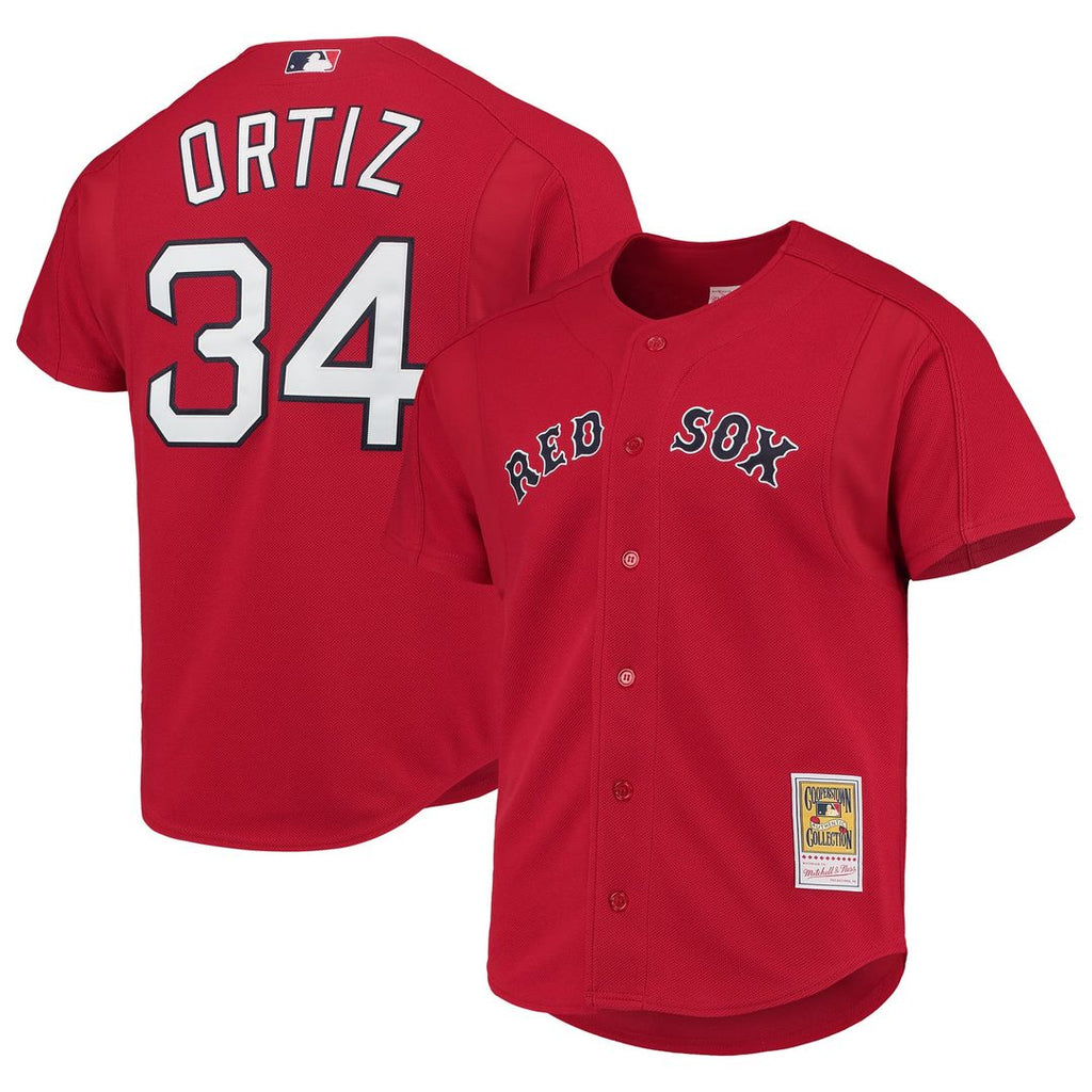Boston Red Sox David Ortiz Mitchell & Ness Cooperstown Mesh Batting Practice Button - Up Jersey - Red
