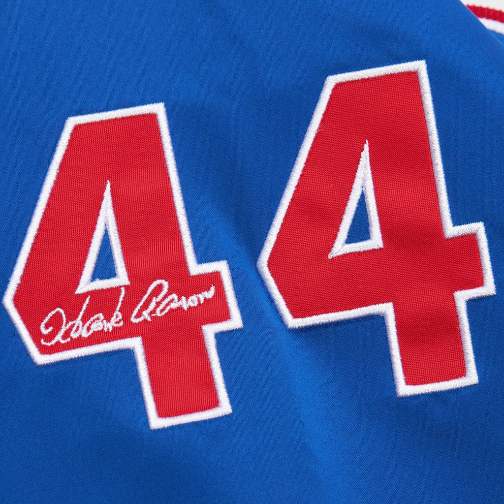 Atlanta Braves Hank Aaron Mitchell & Ness Cooperstown Legends Lightweight Satin Raglan Full - Snap Jacket - White/Royal