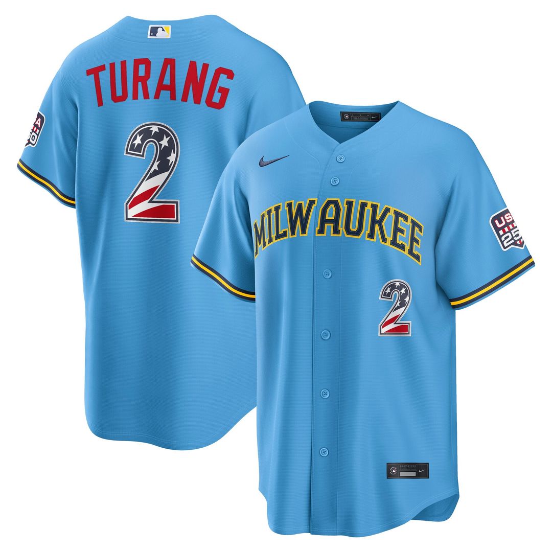 Milwaukee Brewers Brice Turang Nike USA 250 Fourth of July Road Stadium Jersey - Light Blue